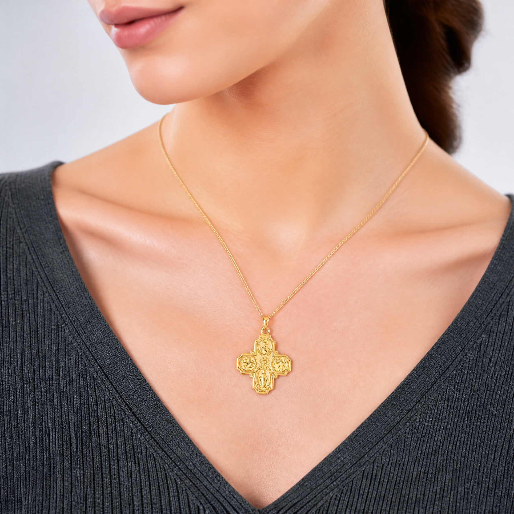 14k Four-Way Medal Pendant - Model Shot