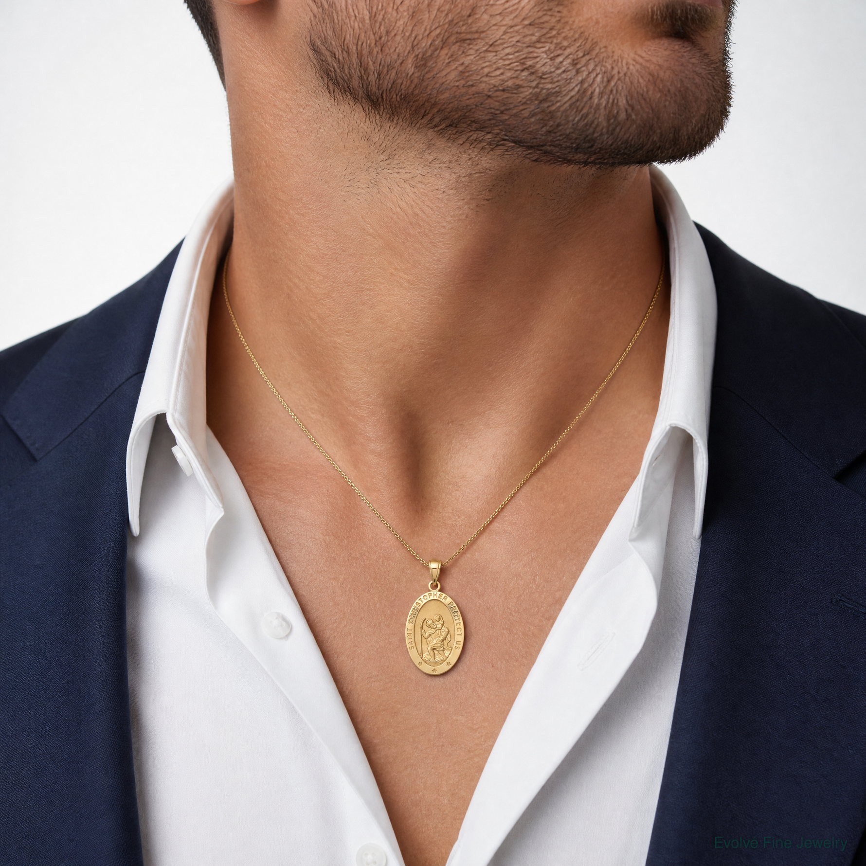 14k Saint Christopher Medal Pendant - Model Shot