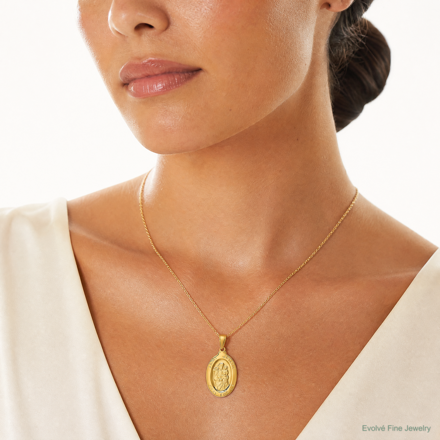 14k Saint Joseph Medal Pendant - Model Shot