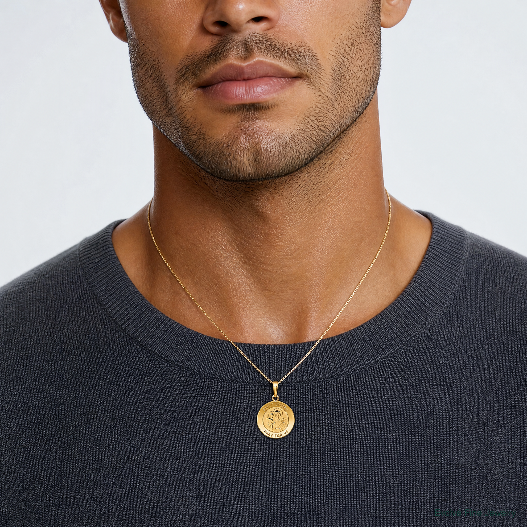 14k Saint Joseph Medal Charm - Model Shot