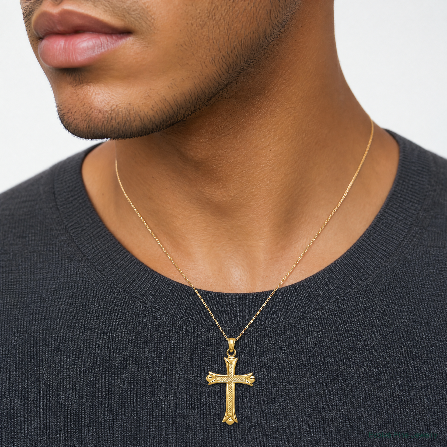 14k Fleur De Lis Cross Pendant - Model Shot
