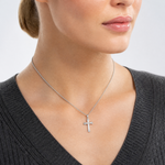 14K White Gold Fleur De Lis Cross Pendant - Model Shot