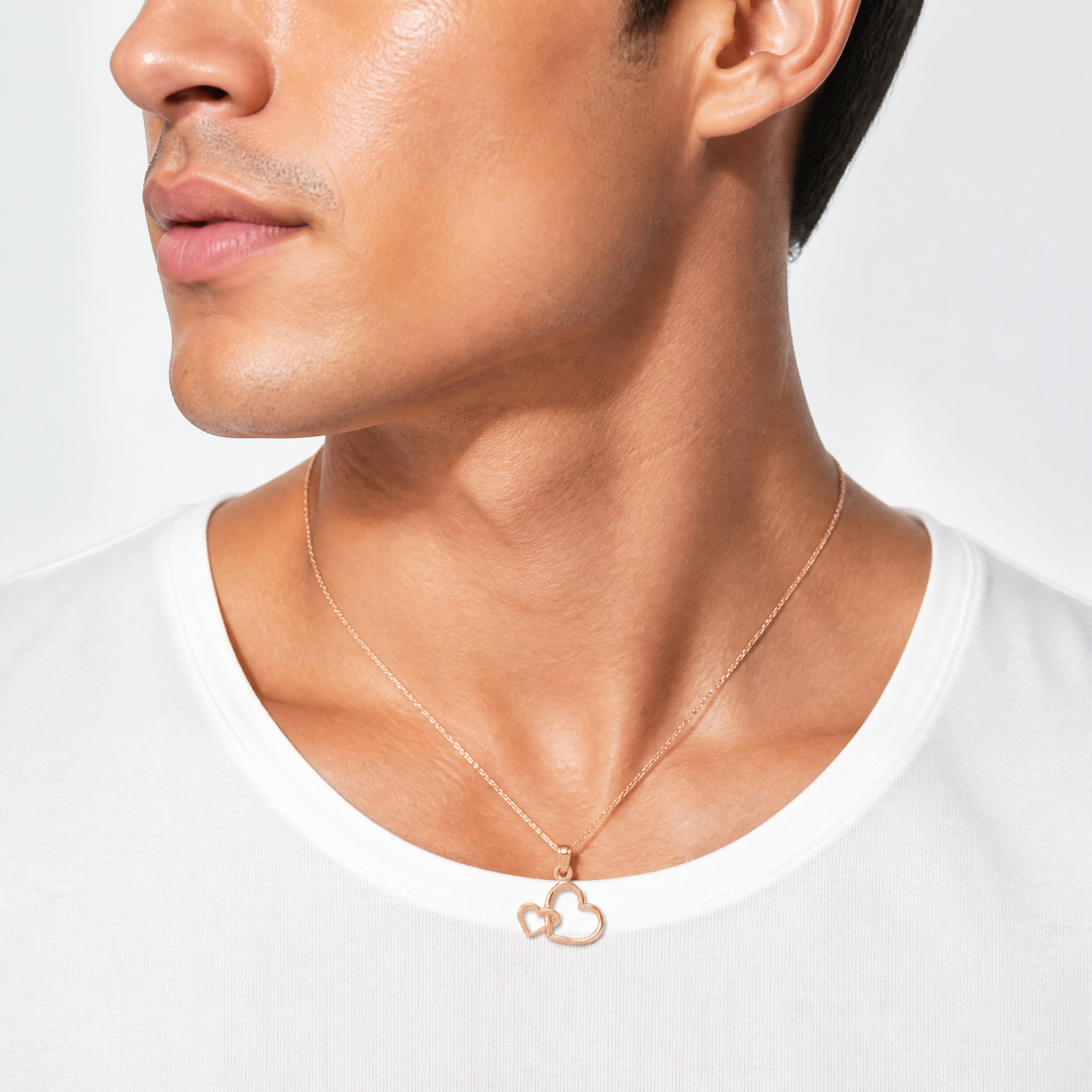 14K Rose Polished Intertwined Double Heart Pendant - Model Shot