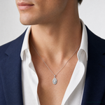 14k White Gold Miraculous Medal Charm - Model Shot