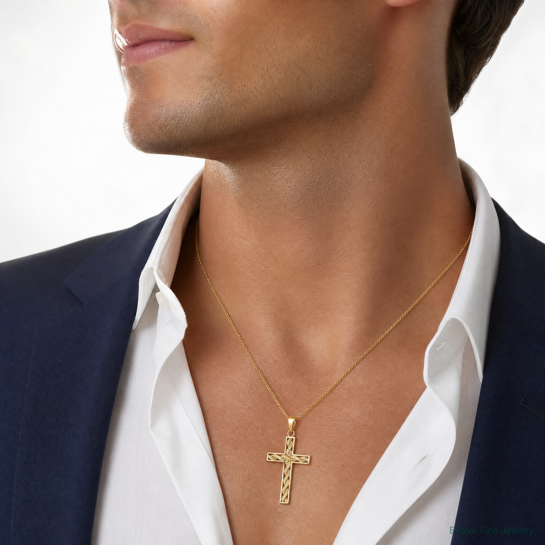 14k Rope Cross Pendant - Model Shot