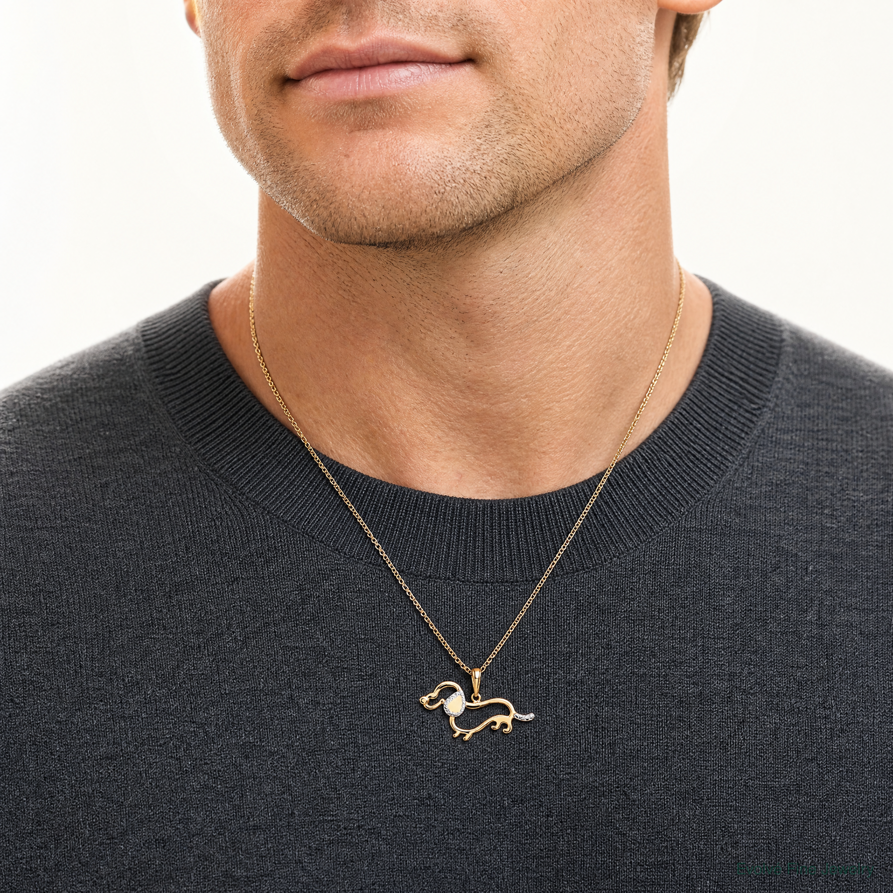 14k and White Rhodium Diamond-cut Dachshund Pendant - Model Shot