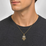 14k & White Rhodium D/C Filigree Evil Eye Hamsa Pendant - Model Shot