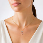 14k w/White and Rose Rhodium Diamond-cut Cat w/ Heart Pendant - Model Shot