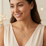 14k and White Rhodium Diamond-cut Mother and Baby Heart Pendant - Model Shot