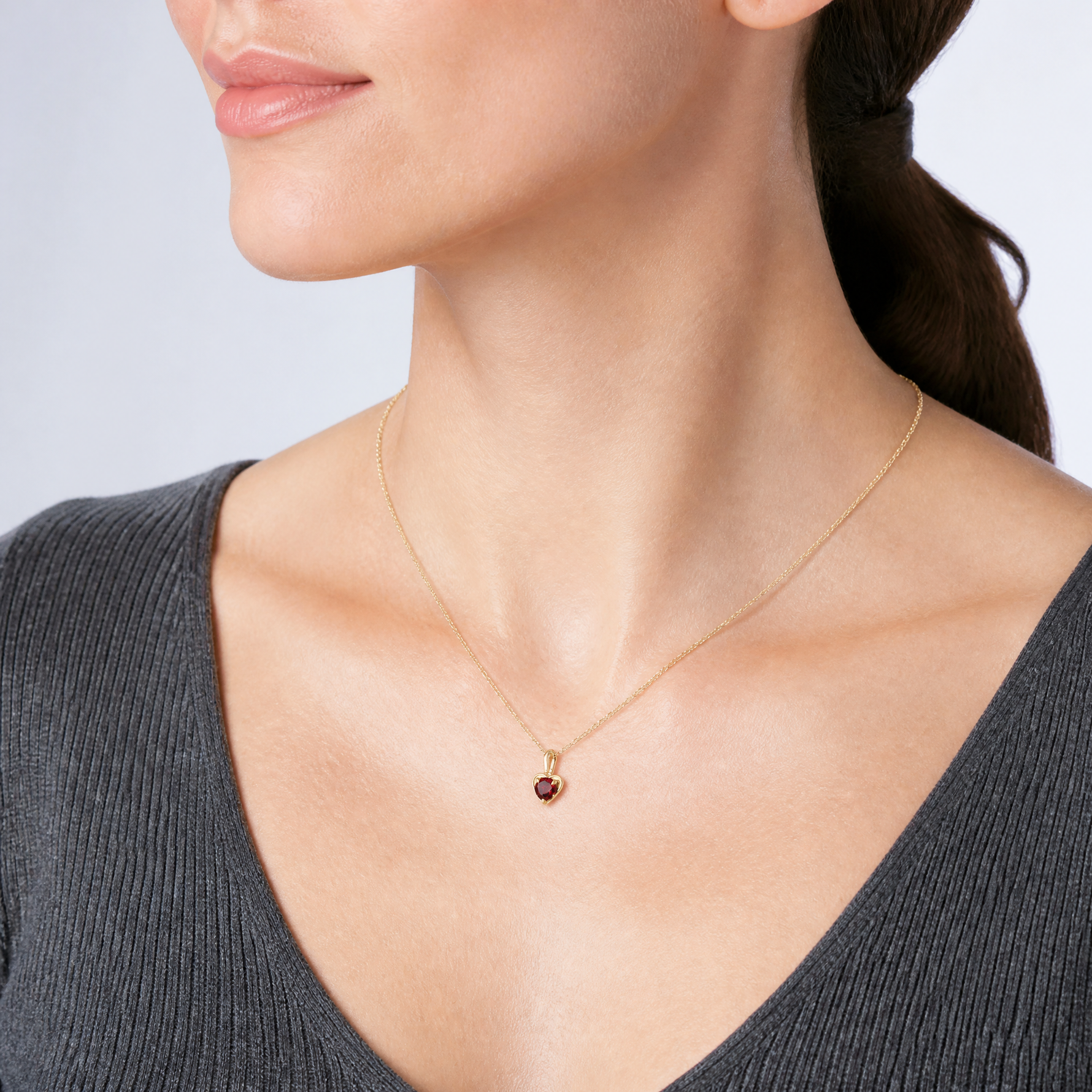 14ky July Synthetic Birthstone Heart Charm - Model Shot