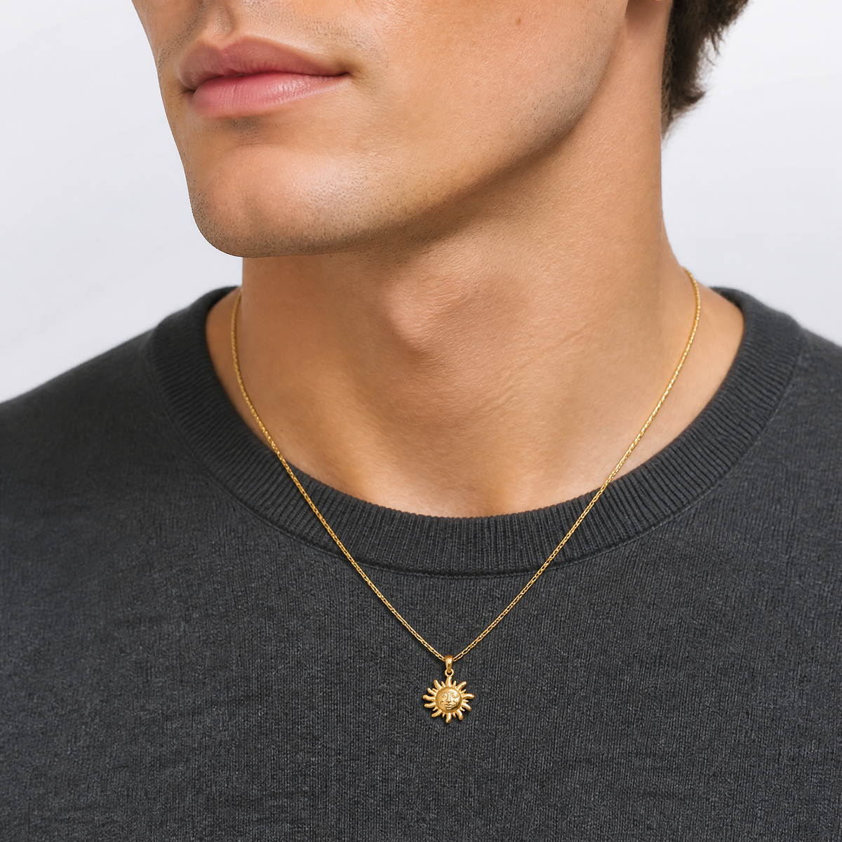 14k Polished Small Sun Charm - Model Shot