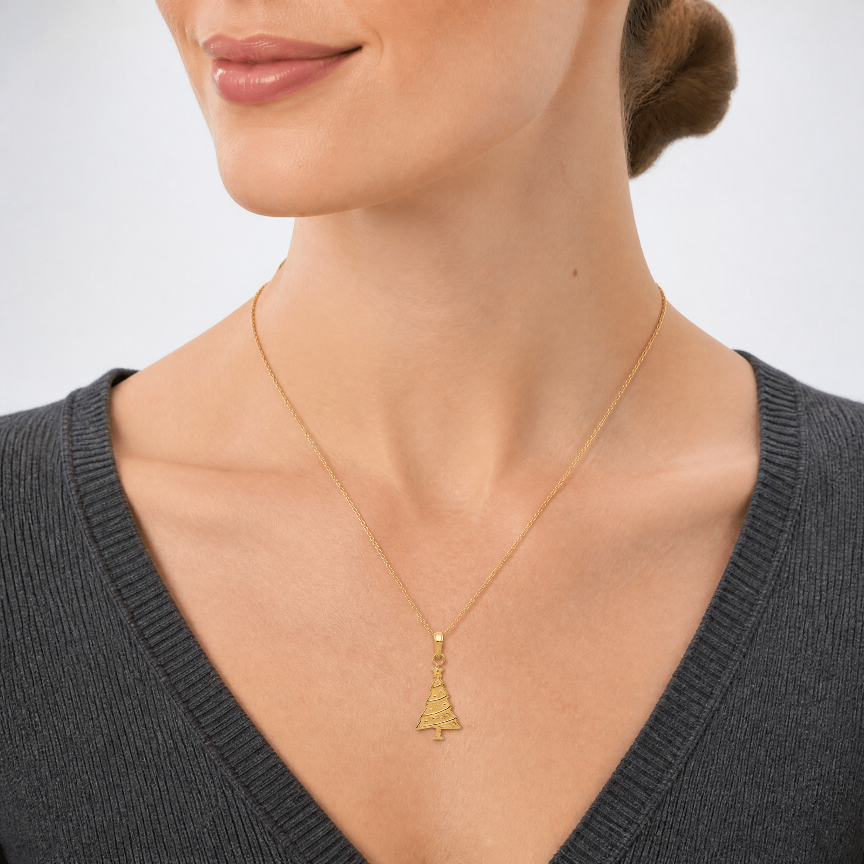14k Polished Christmas Tree Pendant - Model Shot