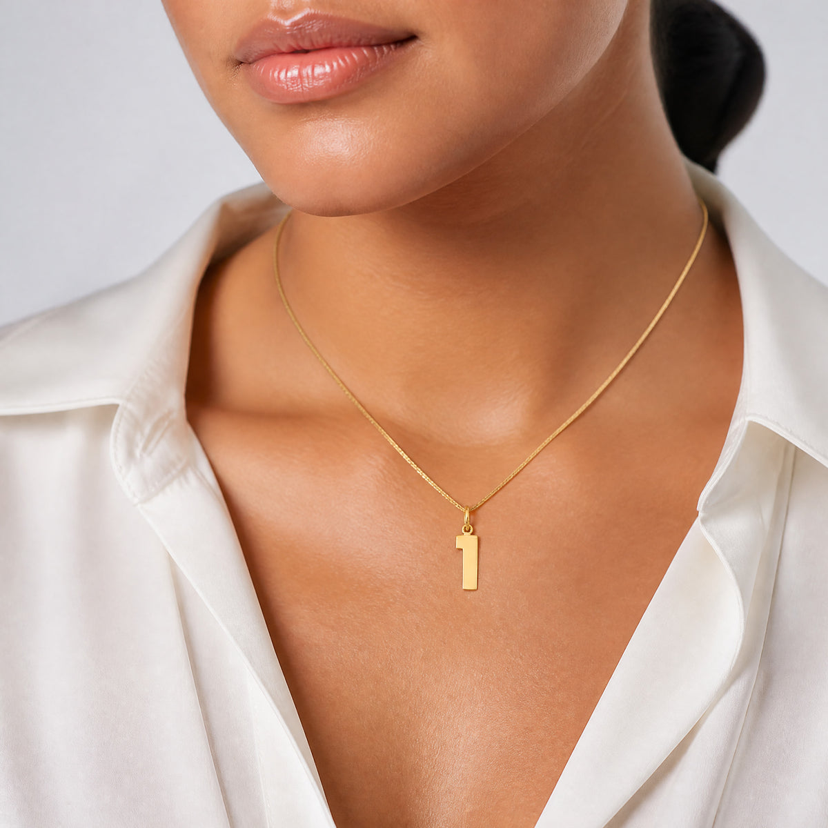 14k Medium Polished Number 1 Charm - Model Shot