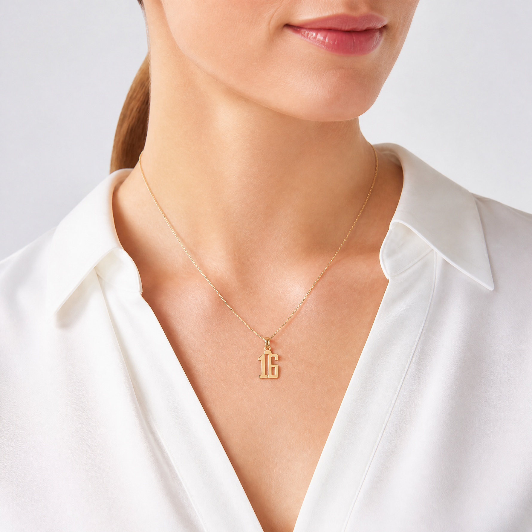 14k Polished Number 16 Pendant - Model Shot