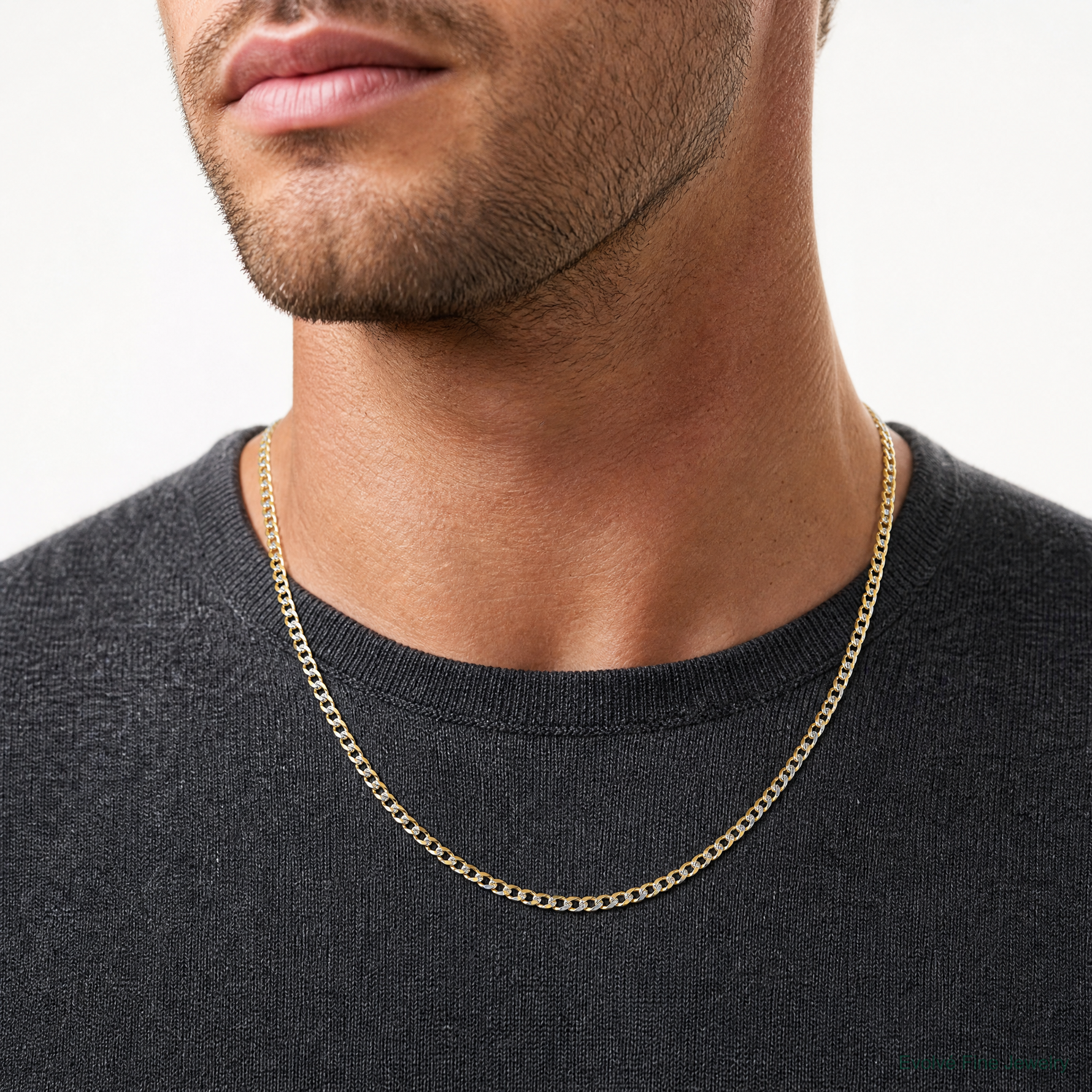 14k 4.7mm Lightweight PavÃ© Flat Cuban Chain - Model Shot