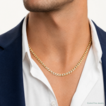 14k 5.9mm Lightweight PavÃ© Flat Cuban Chain - Model Shot