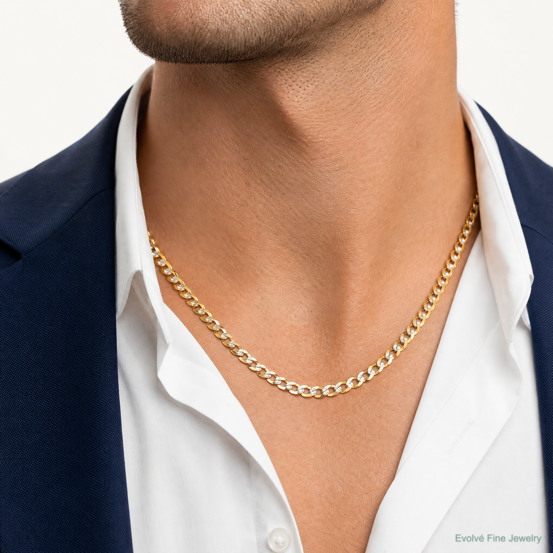 14k 5.9mm Lightweight PavÃ© Flat Cuban Chain - Model Shot