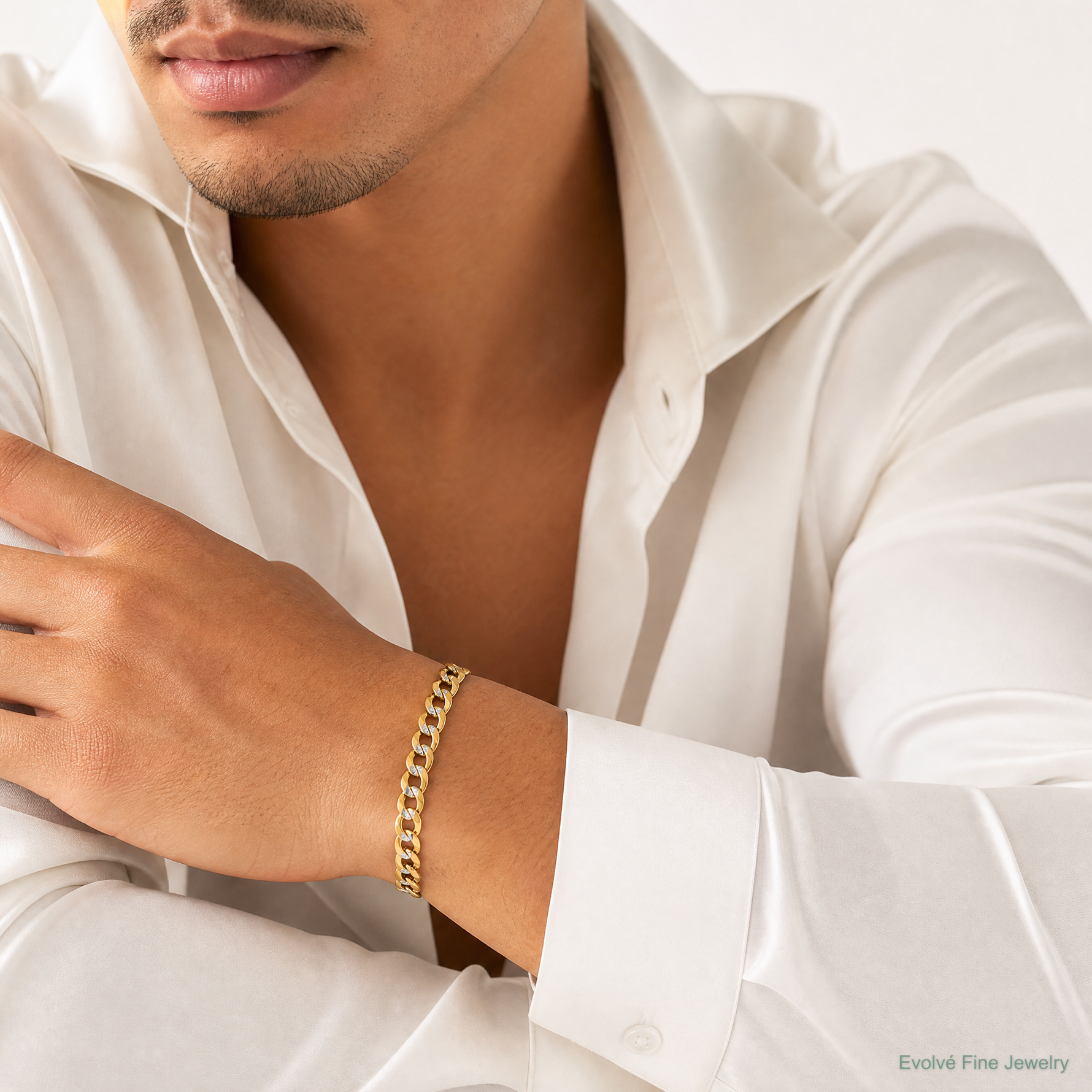 14k 5.9mm Lightweight PavÃ© Flat Cuban Chain - Model Shot