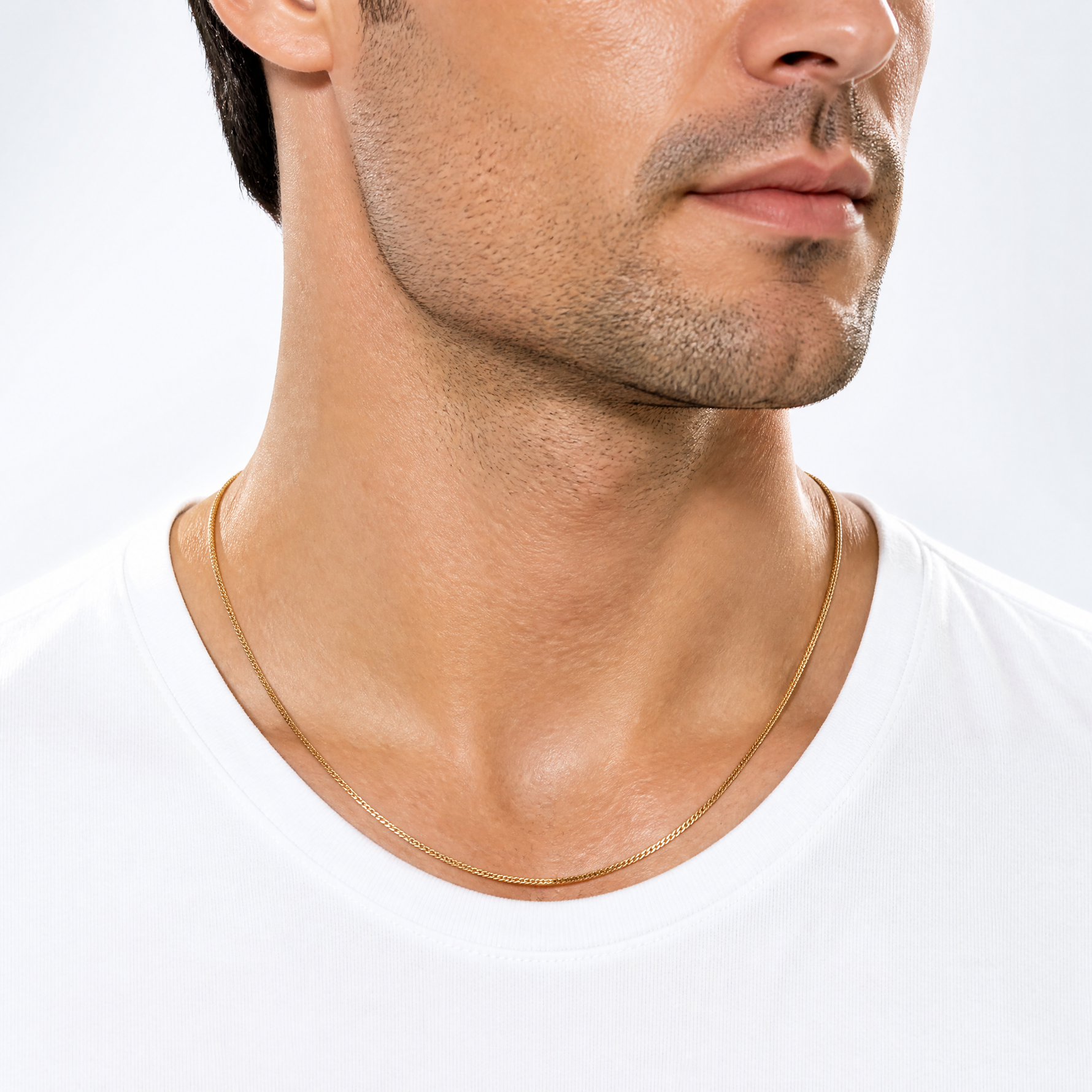 14k 1.3mm Curb Pendant Chain - Model Shot