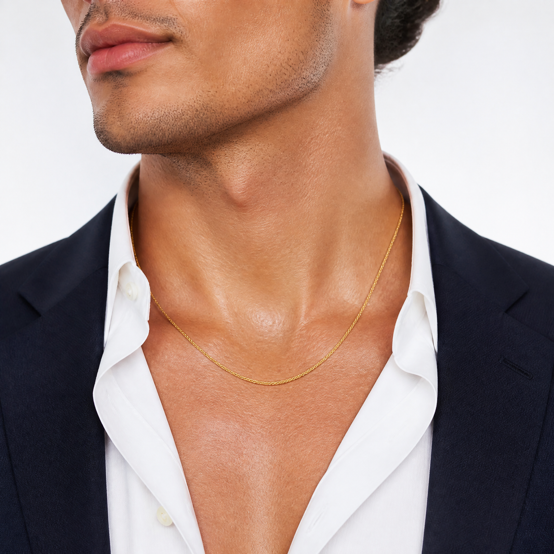 14k 1.05mm Spiga with Lobster Clasp Chain - Model Shot