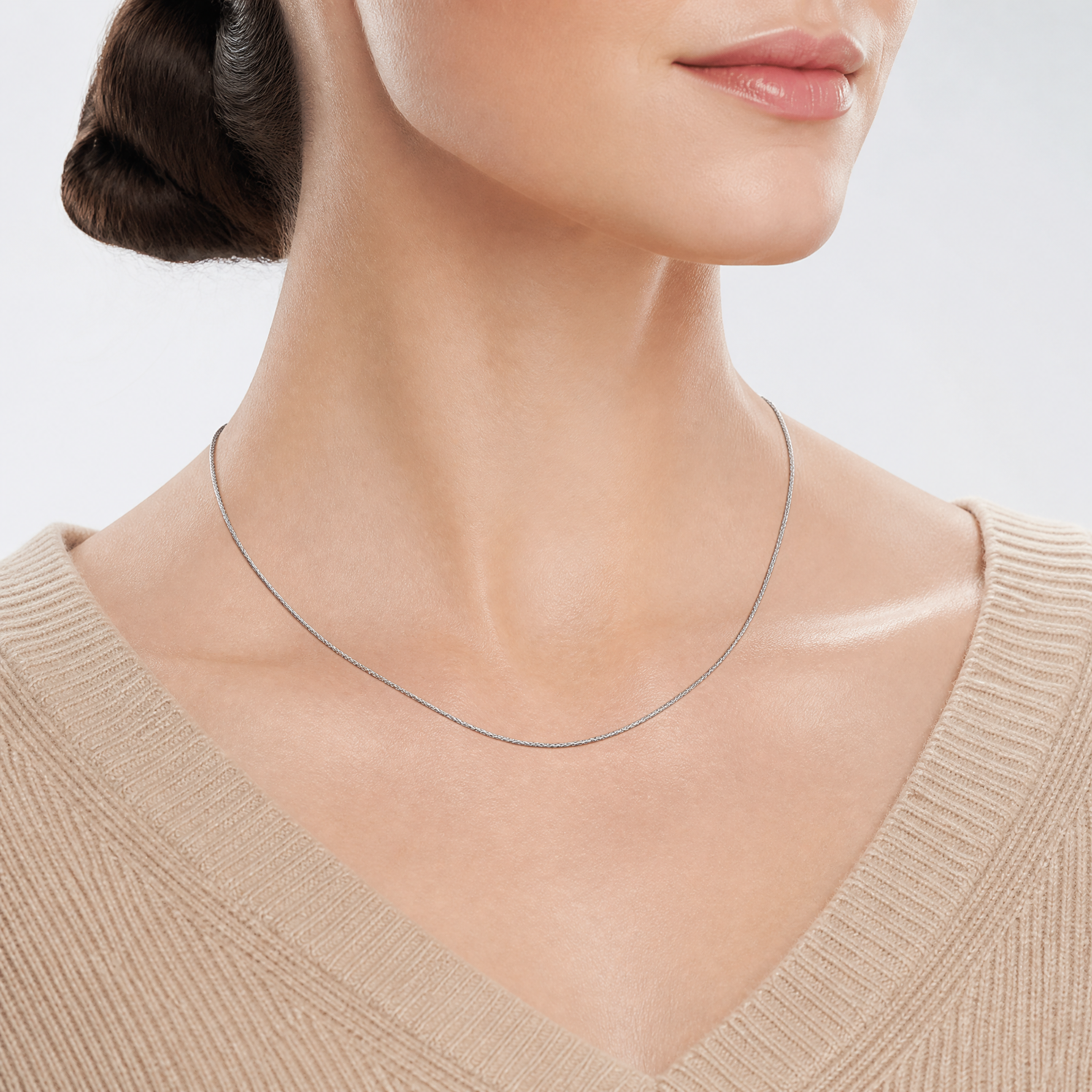 14k White Gold .85mm D/C Spiga with Spring Ring Clasp Chain - Model Shot