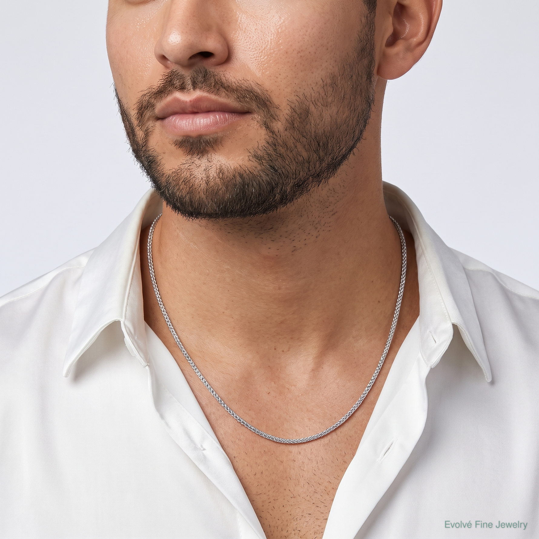 14k White Gold .85mm Spiga with Spring Ring Clasp Chain - Model Shot