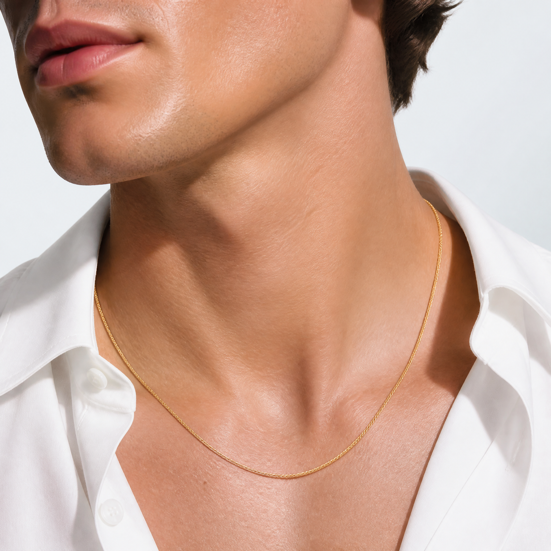 14k .85mm Spiga Chain - Model Shot