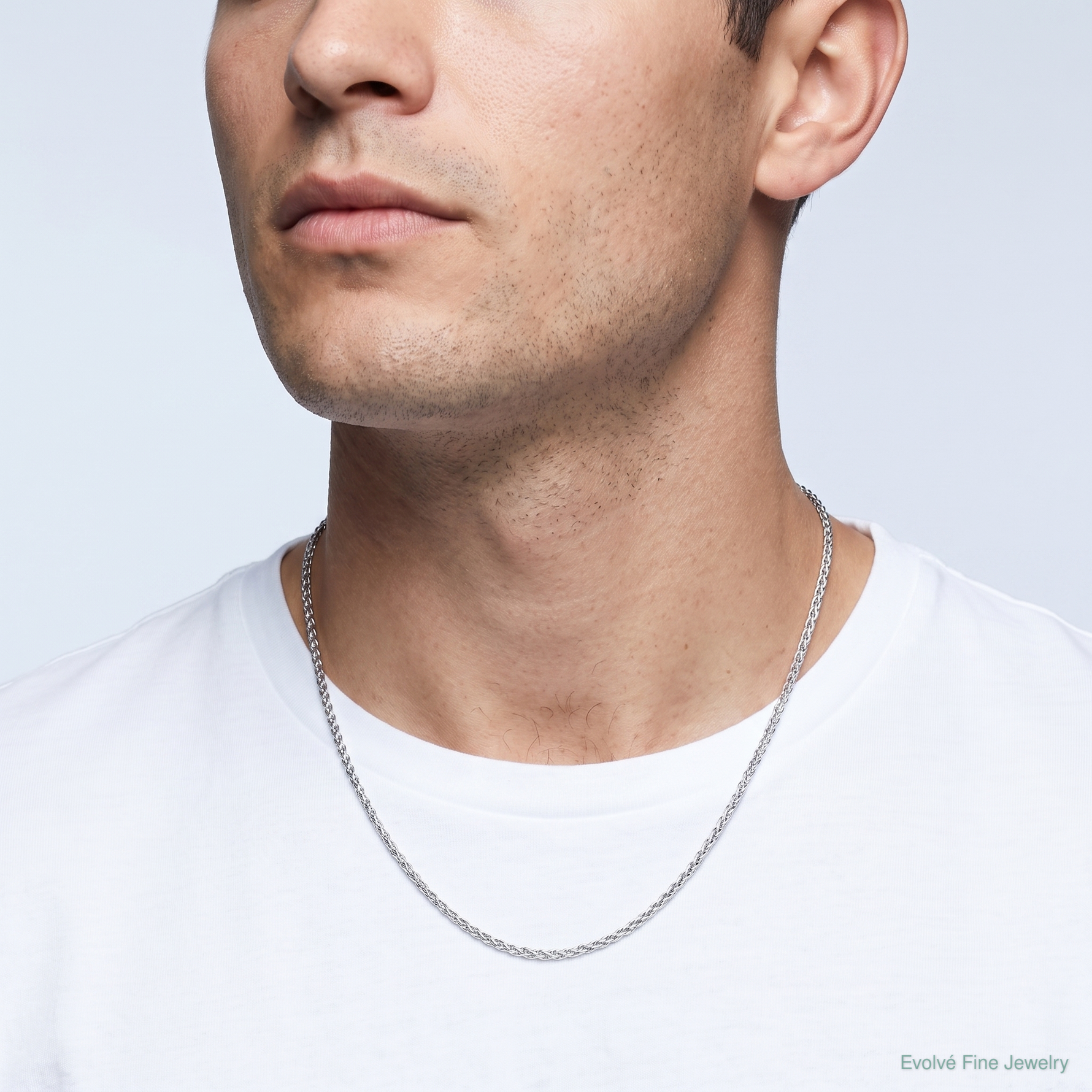 14k White Gold 1.5mm Parisian Wheat Chain - Model Shot