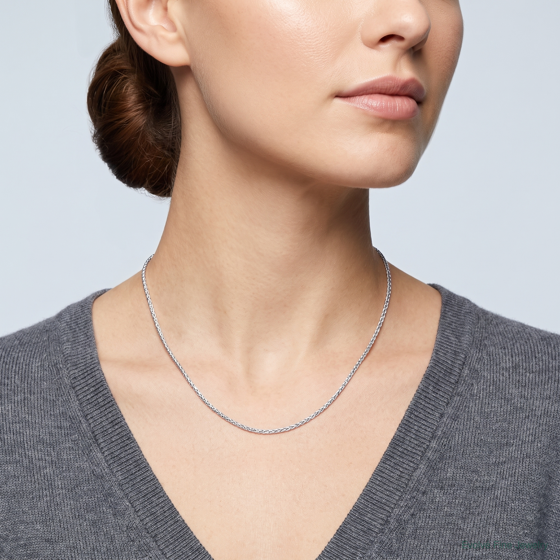 14k White Gold 1.4mm D/C Parisian Wheat Chain - Model Shot