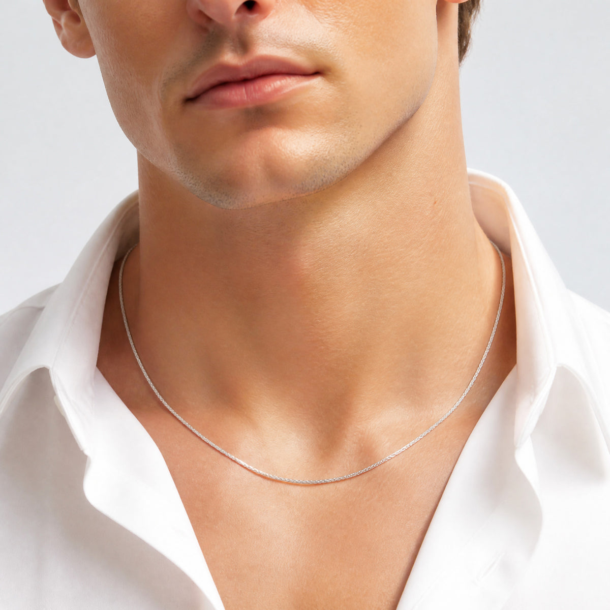 14k White Gold 1mm Round Open Link Cable Chain - Model Shot