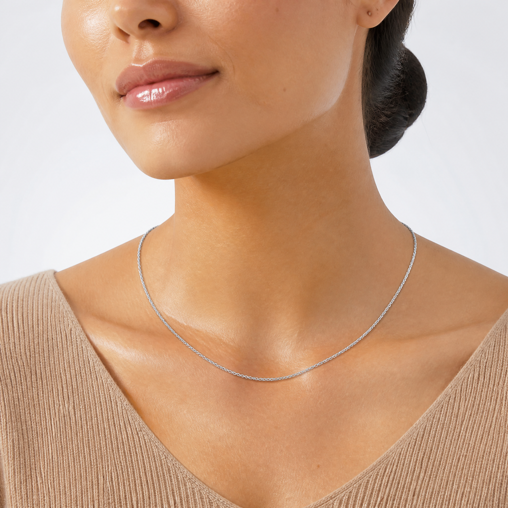 14k White Gold .9mm Cable with Lobster Clasp Chain - Model Shot