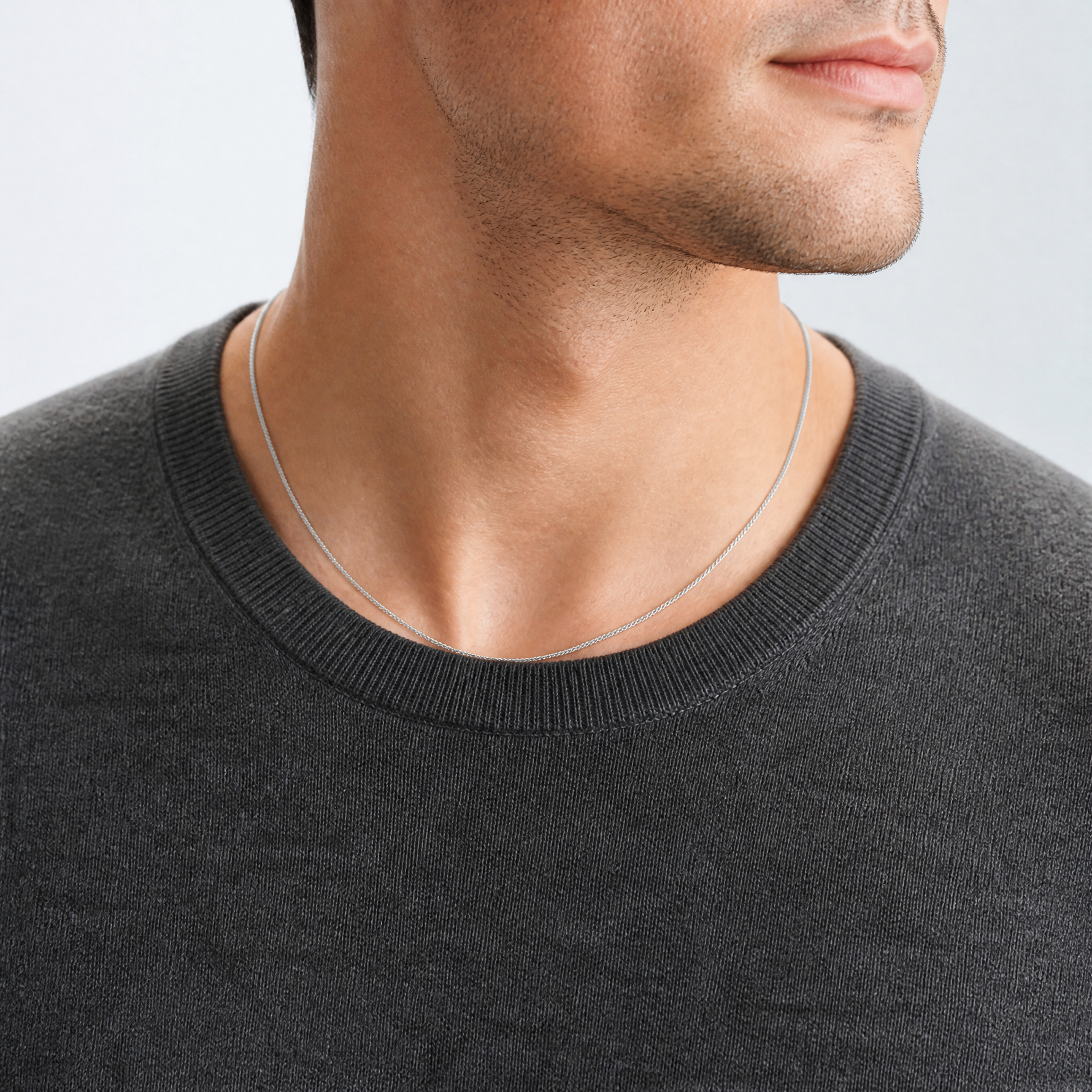 14k White Gold .85mm Spiga Chain - Model Shot