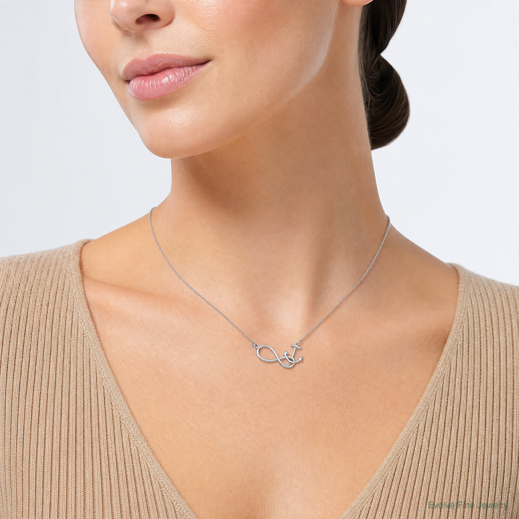 Sterling Silver Rhodium-Plated Anchor & Eternity Symbol 17 +1in Necklace - Model Shot