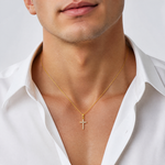 14k Yellow Gold Polished Diamond Cross Pendant - Model Shot