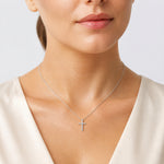 14k White Gold Diamond Cross Pendant - Model Shot