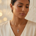 14k White Gold 1/5ct. Diamond Cross Pendant - Model Shot