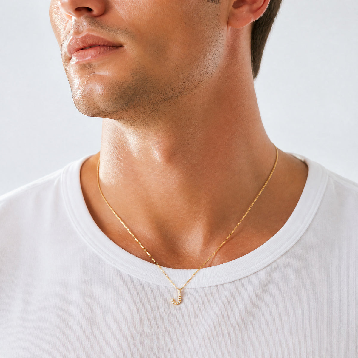 14K  Diamond Letter J Initial Charm - Model Shot