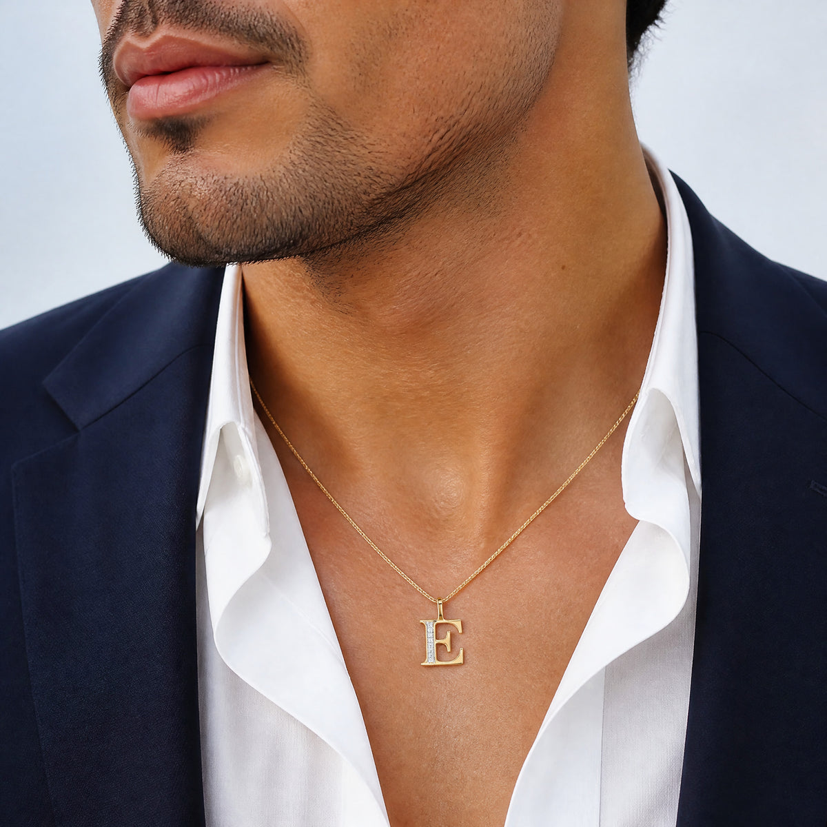 14k Diamond Letter E Initial Pendant - Model Shot