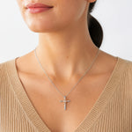 14k Two-tone White & Rose Diamond Cross Chain Slide - Model Shot