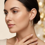 14k White Gold & Yellow Rhodium Twisted D/C Oval Hoop Earrings - Model Shot