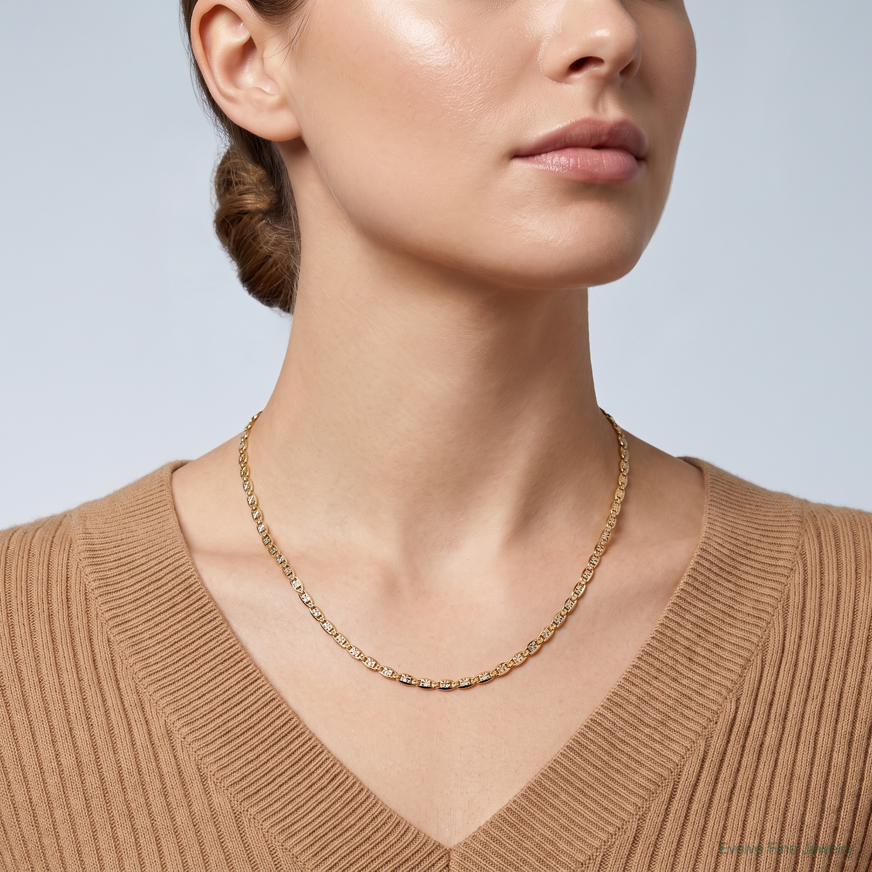 14k 2.75mm Tri-color Gold Pavé Valentino Chain - Model Shot