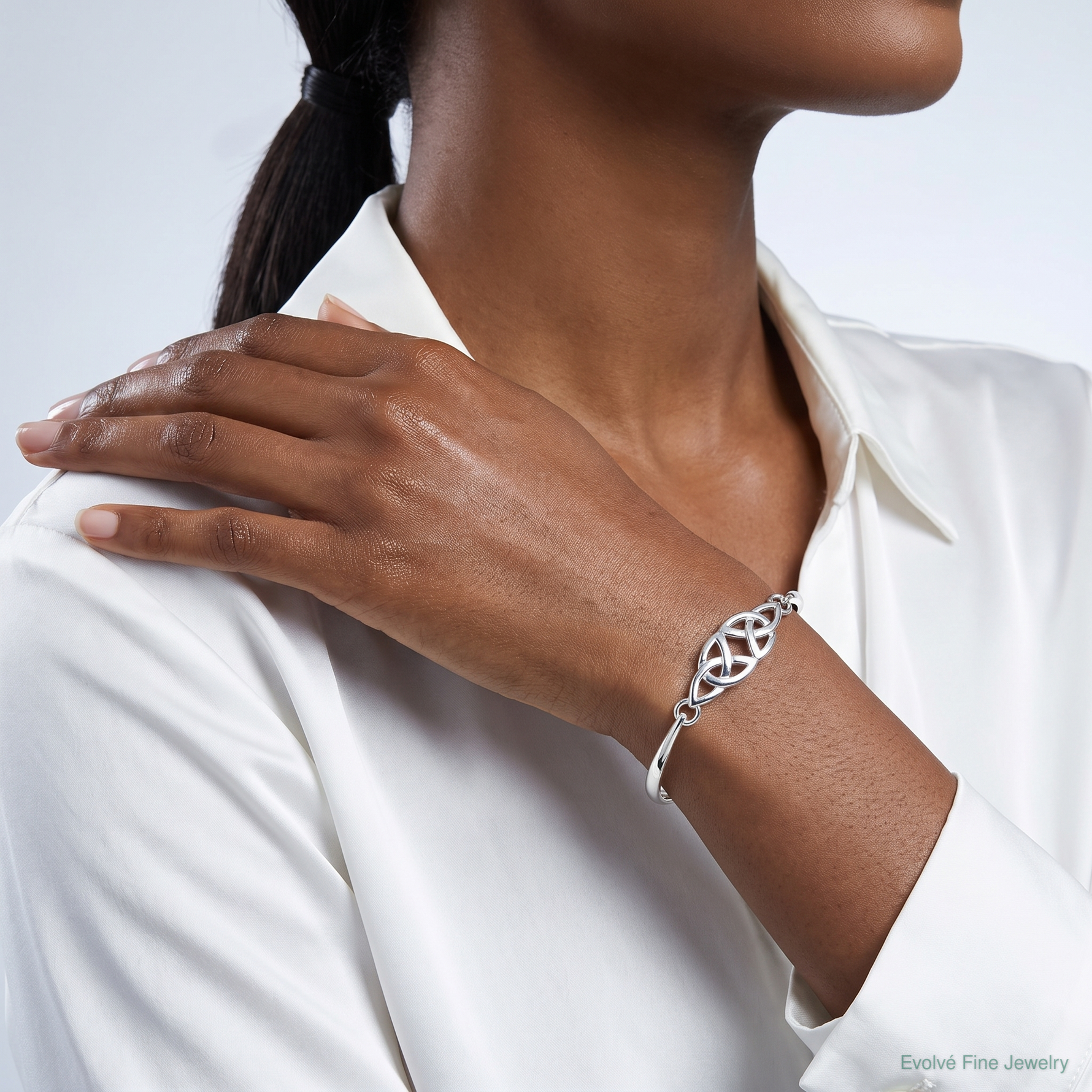 Sterling Silver Polished Celtic Bangle - Model Shot
