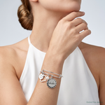 Sterling Silver Antiqued Syn. Pearl Godmother Charm Adjustable Bangle - Model Shot