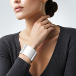 Sterling Silver Polished 40mm Flat Cuff Bangle - Model Shot
