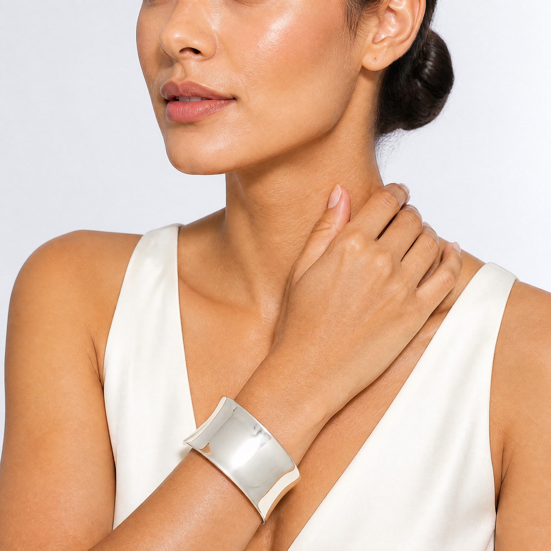 Sterling Silver Polished 20mm Concave Cuff Bangle - Model Shot