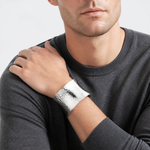 Sterling Silver 30mm Concave Hammered Cuff Bangle - Model Shot