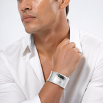Sterling Silver 40mm Concave Hammered Cuff Bangle - Model Shot