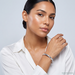Sterling Silver Rhodium-plated 7mm Diamond-cut Fancy Hinged Bangle Bracelet - Model Shot