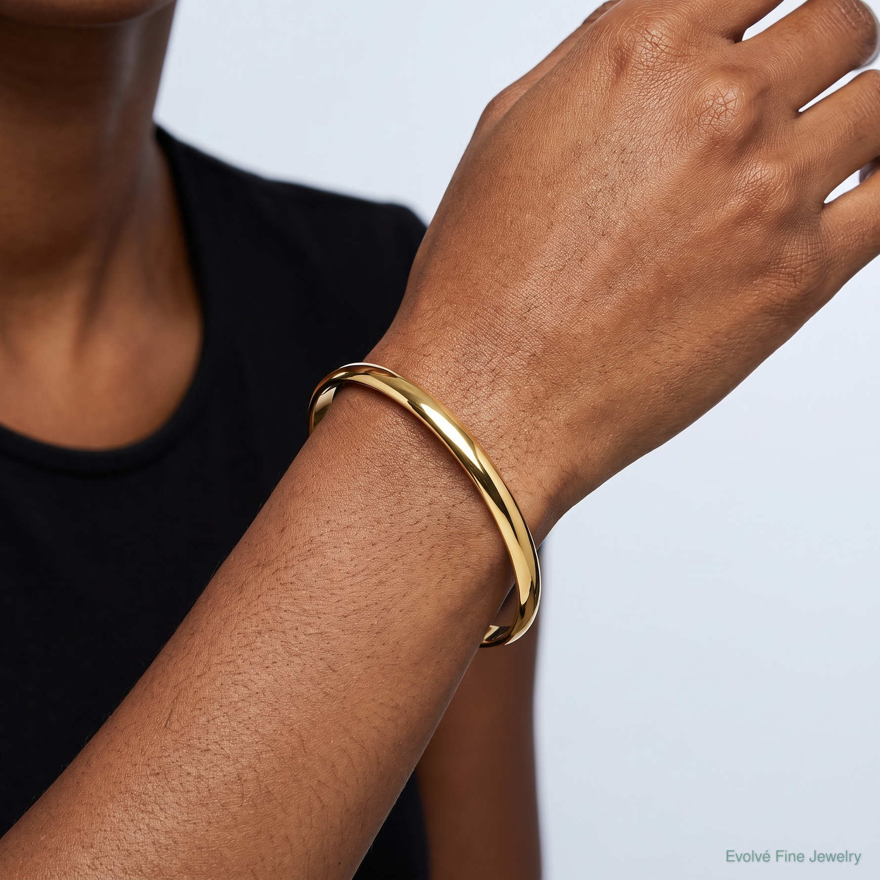 Sterling Silver Gold-tone 4mm Solid Polished Plain Slip-On Bangle Bracelet - Model Shot