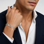 Sterling Silver Knot Design Cuff Bangle - Model Shot
